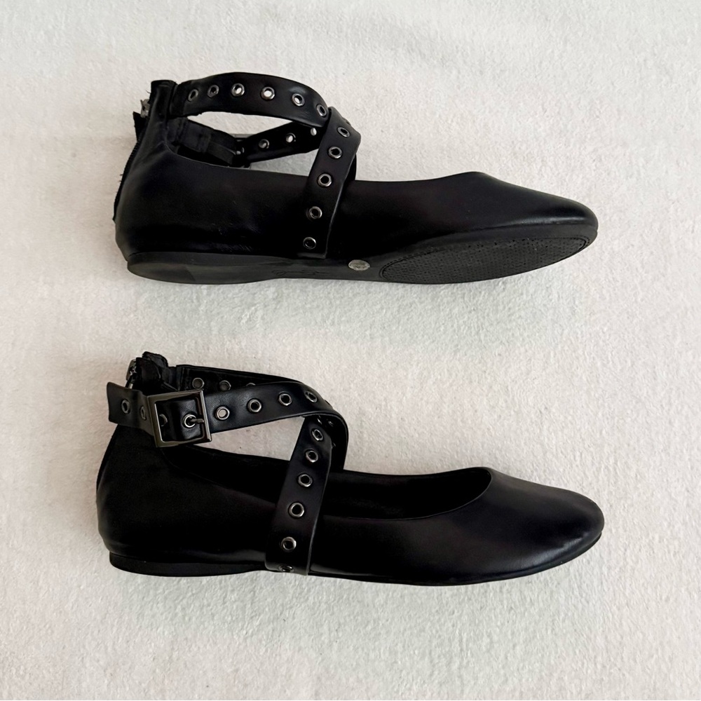 Jessica Simpson Black Ballet Flats Grommet Ankle Straps Size 10 - Picture 2 of 9